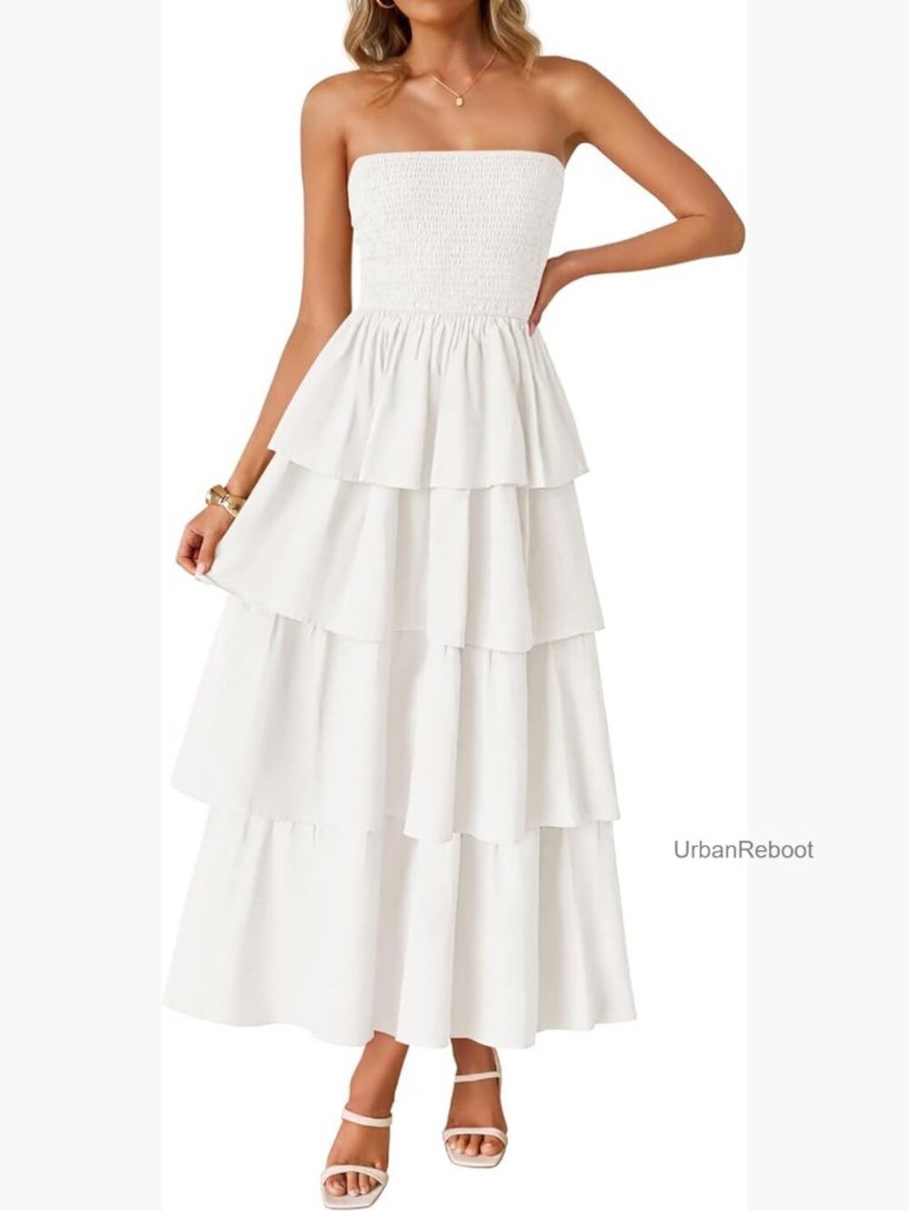 Strapless Smocked Tiered Maxi Sundress - Sleeveless Boho Beach Dress